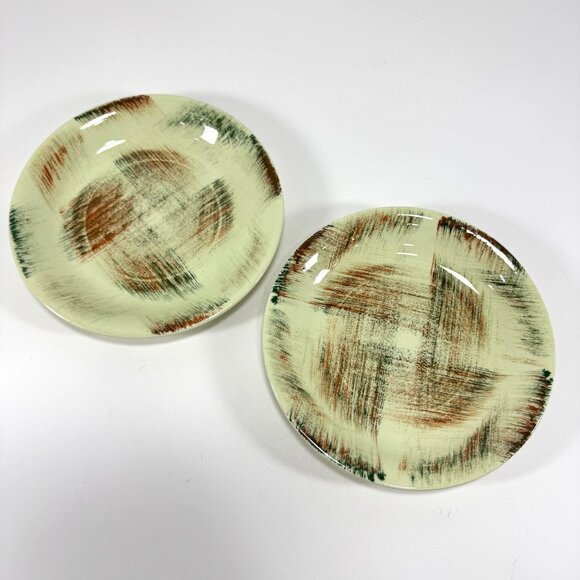 Vintage Vernon Ware Raffia Bread Appetizer Plate Green Brown Mid Century MCM - Picture 1 of 5